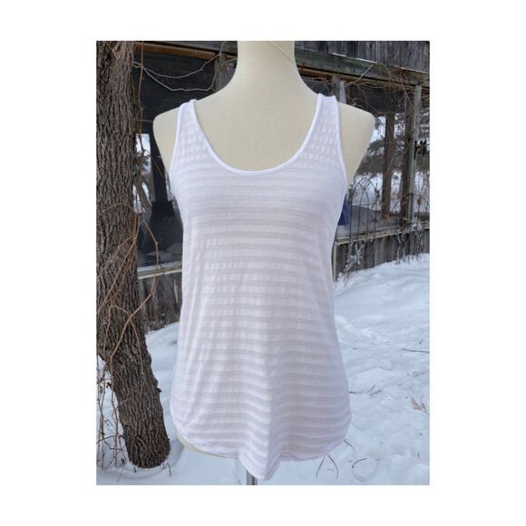 Lou & Grey Semi Sheer Striped Crossback Tank Top White - Picture 3 of 8